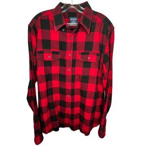 Faded Glory Men's Flannel Red Black Plaid Button Up Long‎ Sleeve Shirt Cotton L